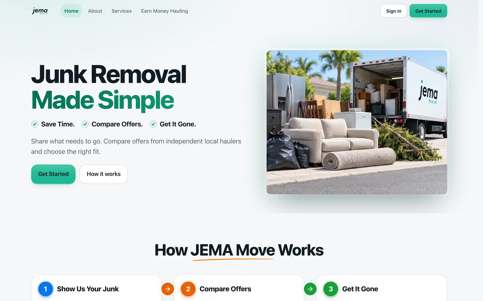 The JEMA Move customer web app at jemamove.com.