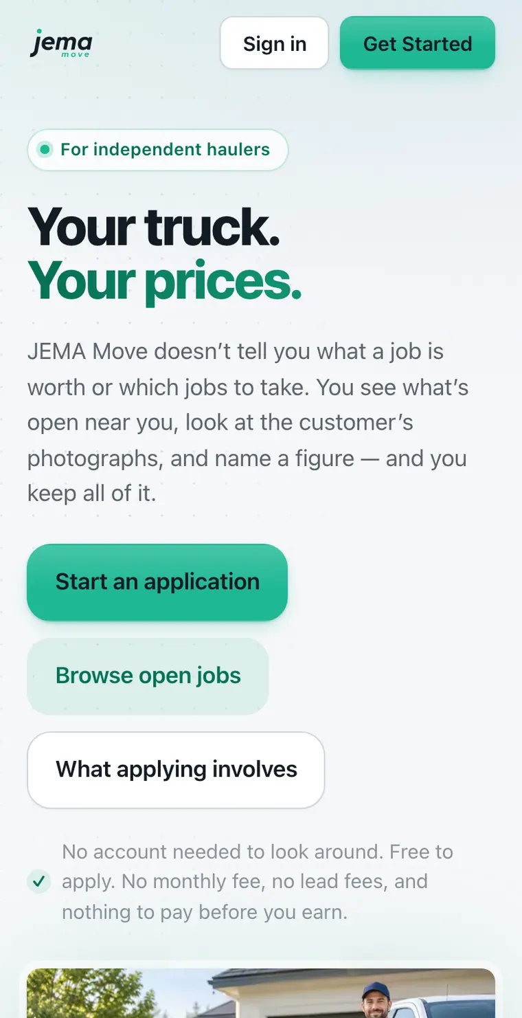 The JEMA Move hauler app on a phone.